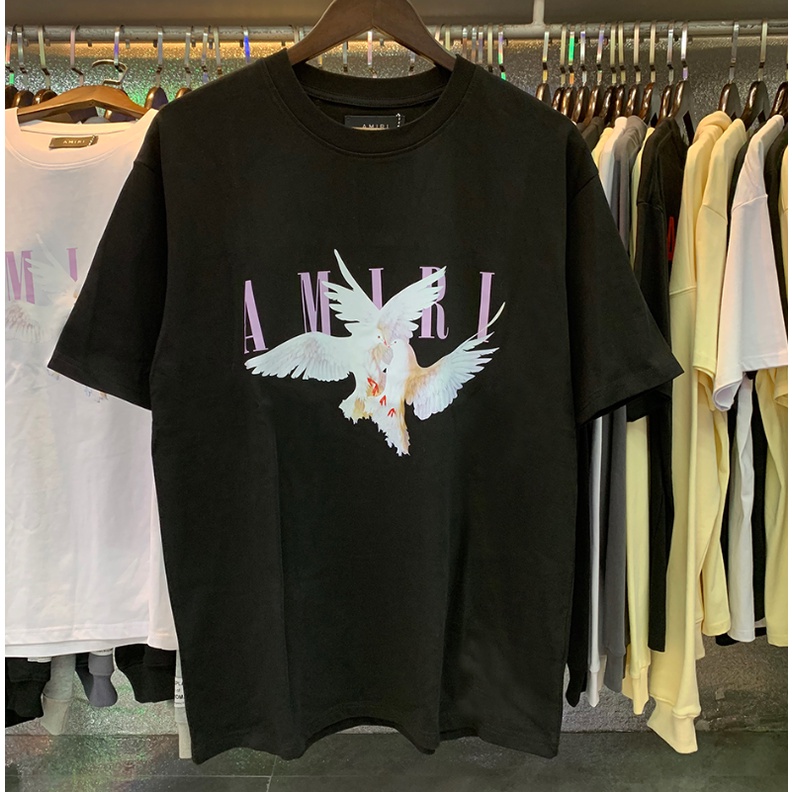 Áo Thun cotton Tay Ngắn Dáng Rộng In Chữ AMIRI peace pigeon Thời Trang Cho Cặp Đôi