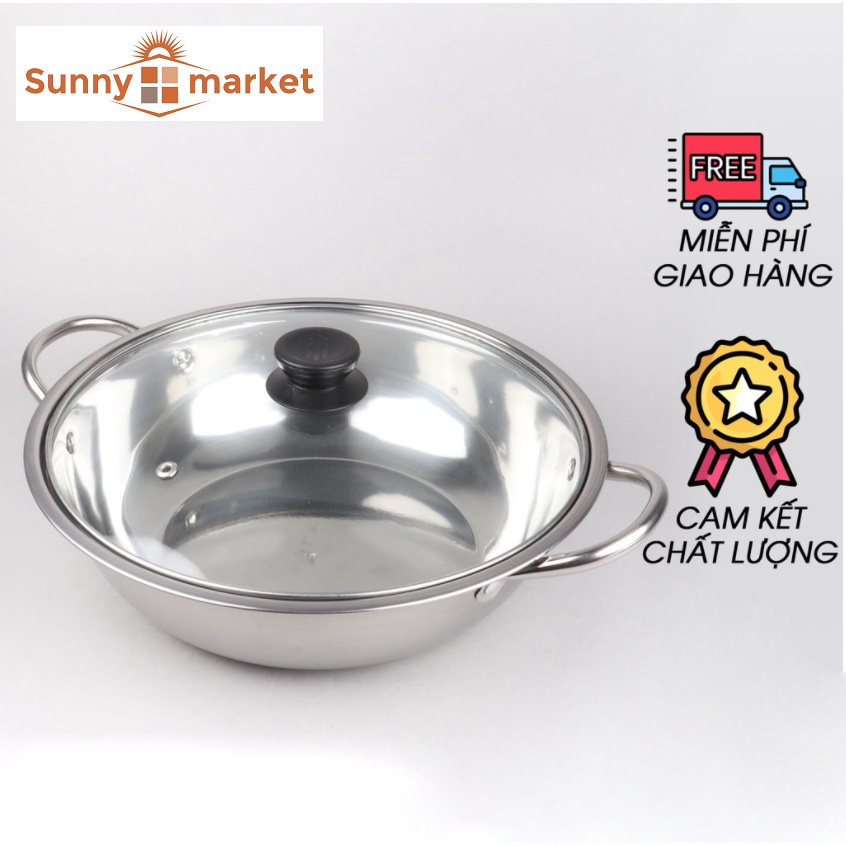 Nồi lẩu inox dày cao cấp loại lớn 26cm có nắp kính