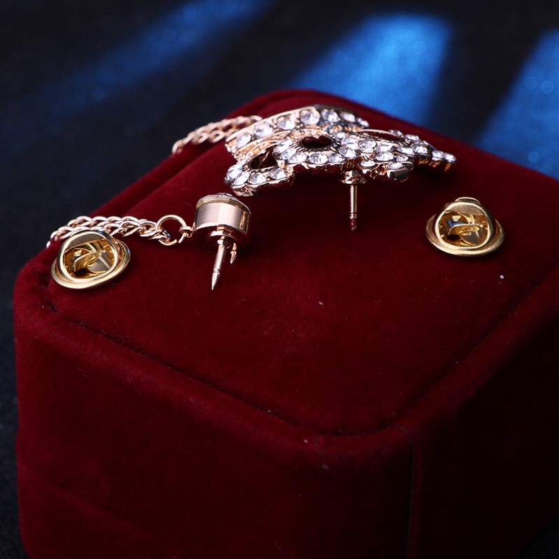 Ghim cài áo EFAN thiết kế vương miện phối tua rua đính đá màu vàng/ bạc sang trọng thời trang dành cho nam