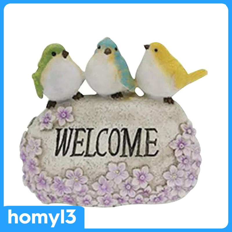 [Kayla's 3C]Solar LED Welcome Sign Garden Birds Statue Ornaments,Made of Highly Detailed Sculpted Durable Waterproof Resin