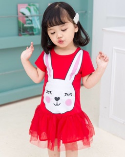 Váy  Đầm Bé Gái Hoạ Tiết Tai Thỏ Xinh