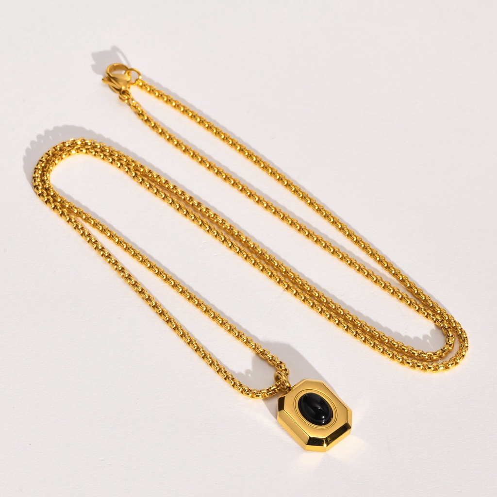 Vnox Vòng cổ Mặt Đá Onyx Màu Đen/Bạc Bằng Thép Không Gỉ Thời Trang Cho Nam