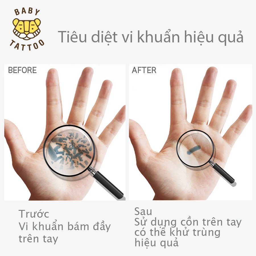 Gel Rửa Tay Khô BABY TATTOO Sạch Siêu Nhanh, Bảo Vệ Vượt Trội, Diệt Khuẩn 99%, Dung Tích 50ml, 100ml