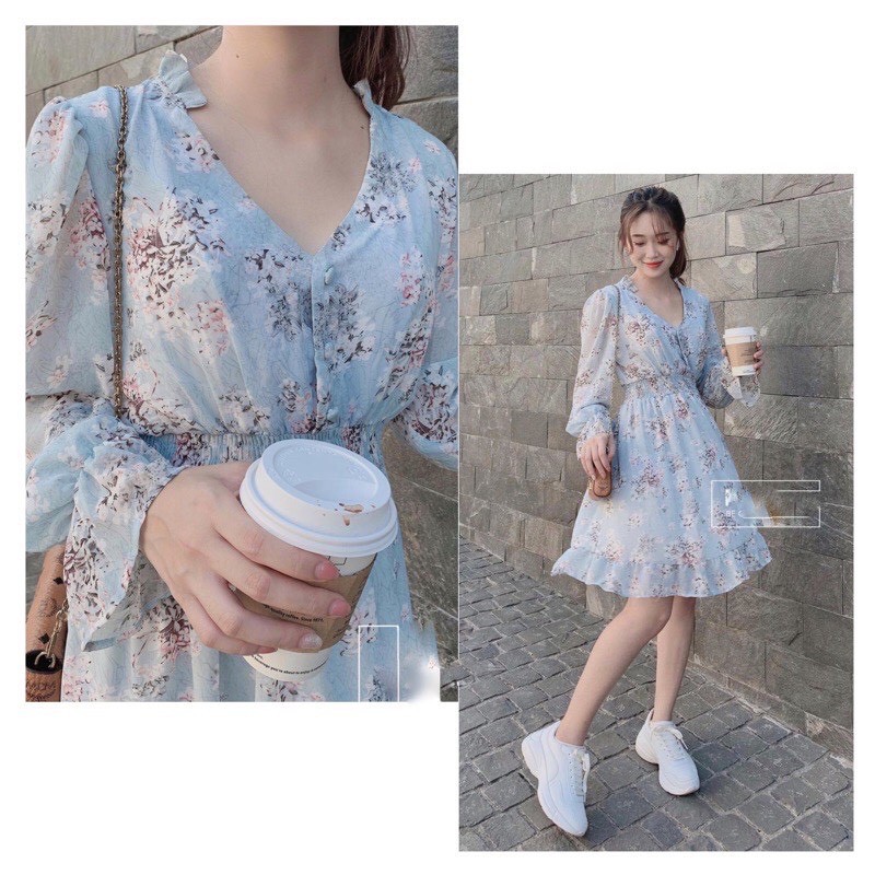 [Ảnh thật]Váy hoa nhí Chiffon cao cấp kiểu dáng vintage Hàng Quảng Châu loại đẹp- Đầm ulzzang lụa Đẹp