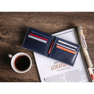 Ví Ngang Xanh Navy Da Bò Thật