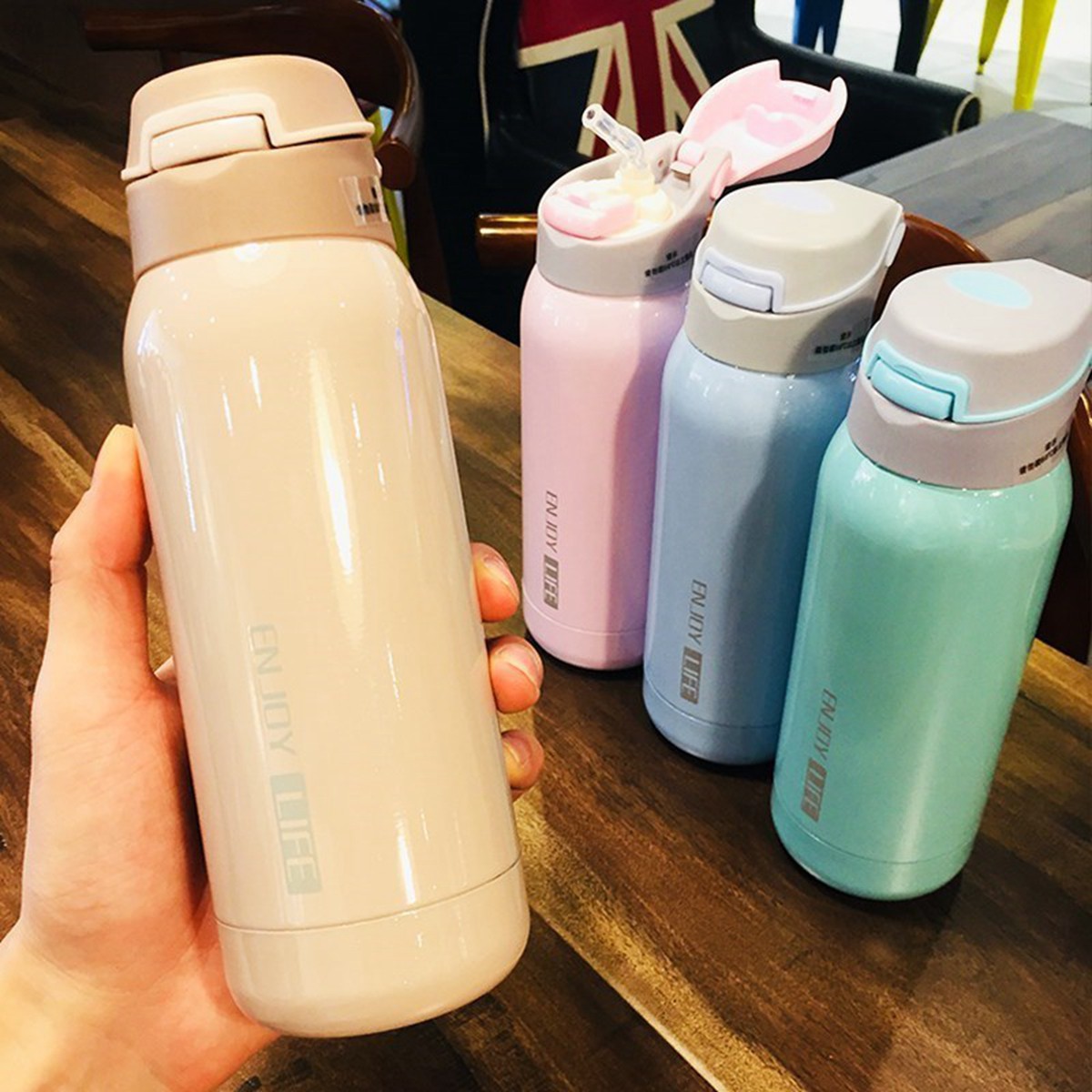 INSTORE Sports Vacuum Flask Travel Mug Thermos Cup Insulation Creative Stainless Steel with Straw 260ml / 450ml Adults Kids Children Thermos Bottle/Multicolor