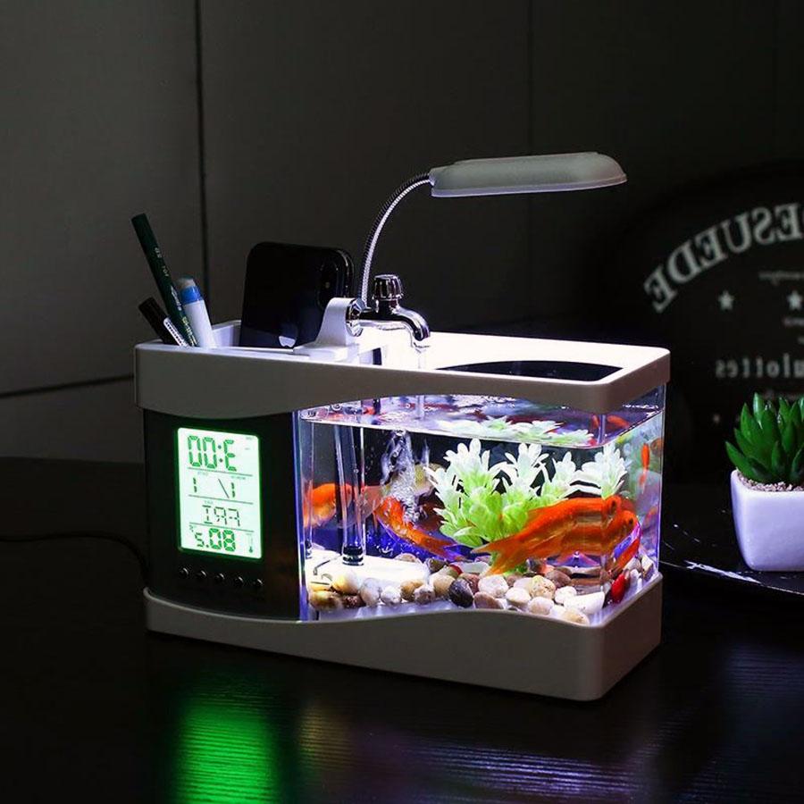 Bể cá mini usb để bàn AQUARIUM Có Sử Dụng Màn Hình LCD: hiển thị đồng hồ; Lịch; Báo Thức; Nhiệt Độ.