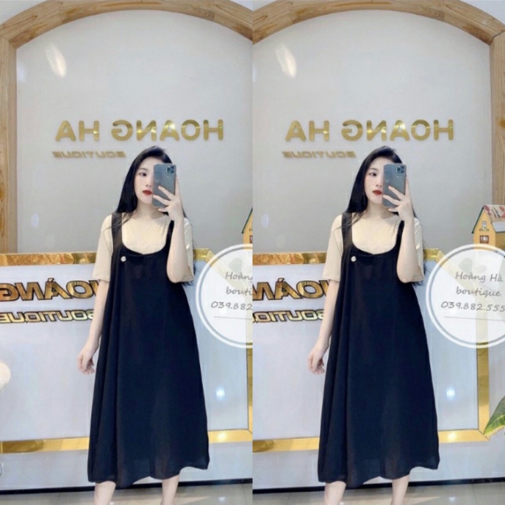 VÁY BẦU DÁNG XUÔNG HAI DÂY CHẤT MÁT CÓ KÈM ÁO