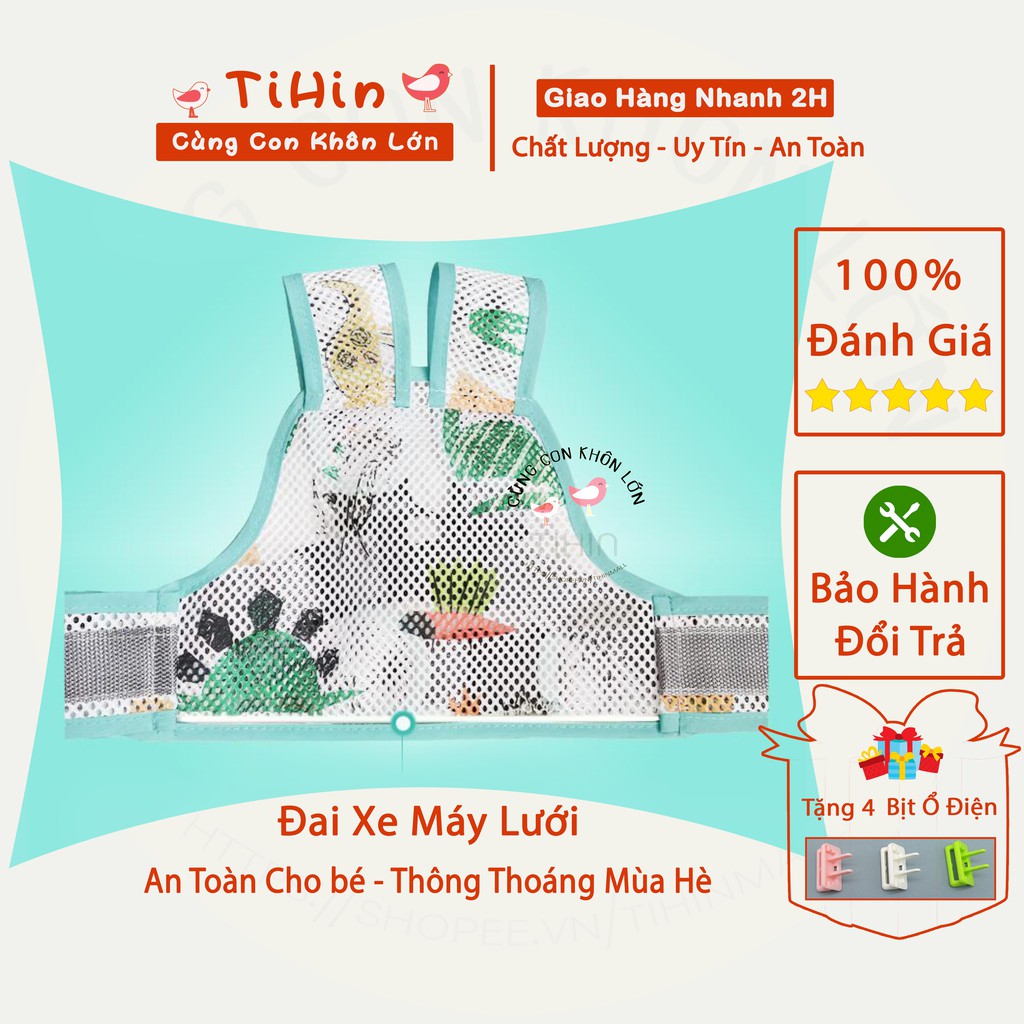 Đai xe máy lưới 3D an toàn cho bé, đai phản quang cực bền mát mùa hè tránh mồ hôi lưng