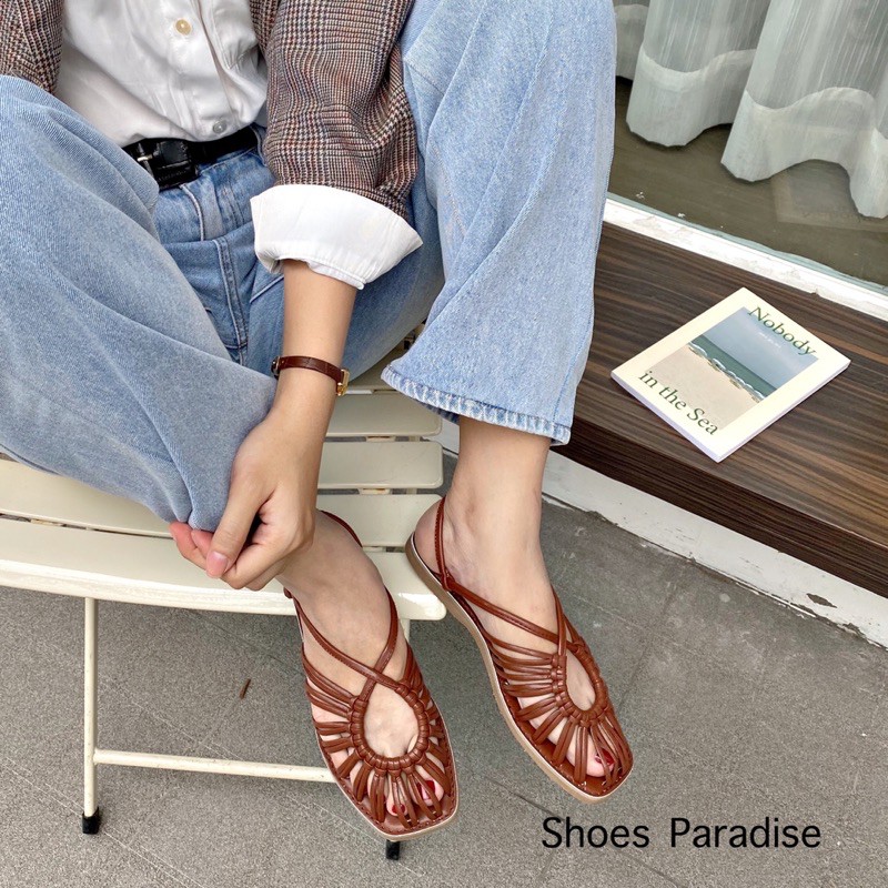 Sandal chiến binh rọ lưới dây mảnh mũi vuông thời trang shoes paradise