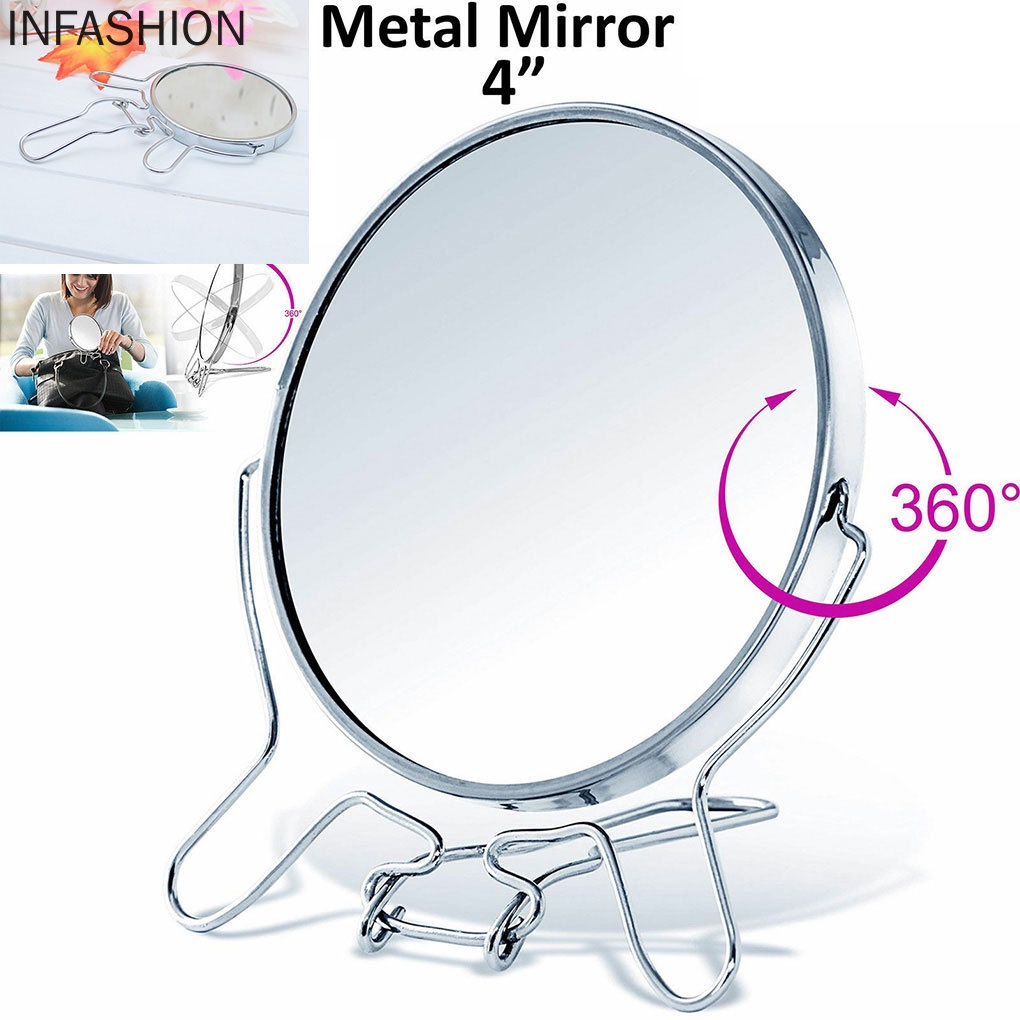 [Hàng mới về] Gương trang điểm hình tròn 4&quot; xoay 360 độ có khung thép không gỉ chuyên dùng