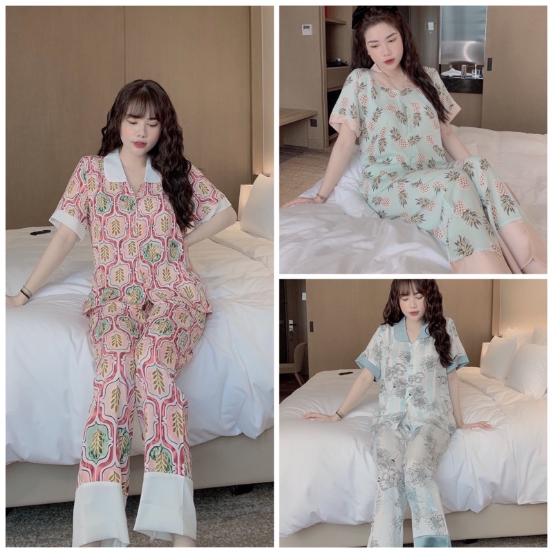Đồ Bộ Pijama Nữ Lụa Mango Cao Cấp,Tay Cộc Quần Dài,Hàng Thiết Kế Tiểu Thơ, Chất Vải Mềm Mịn,Siêu Mát MG03
