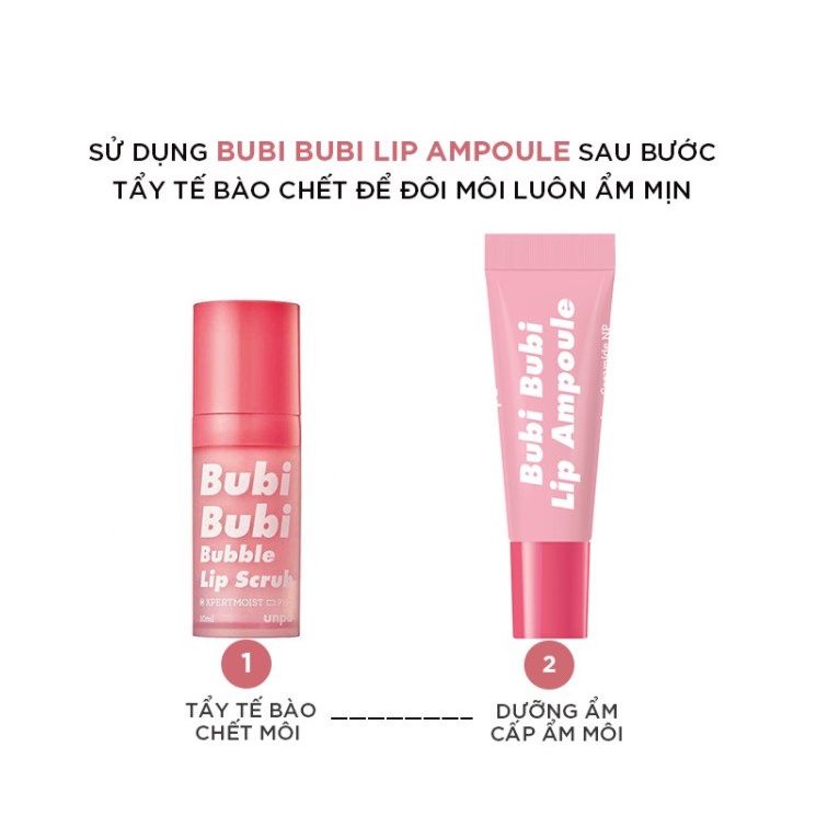 Combo 2 Sản Phẩm Dưỡng Môi Cho Môi Mềm Mại Unpa Bubi Bubi Lip (Tinh Chất10ml,tẩy tế bào chết10ml)