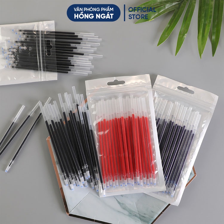 Ruột bút gel mực 0.5mm, set 50 ngòi bút bi nước màu đen đỏ xanh giá rẻ đồ dùng học tập dễ thương văn phòng phẩm B41