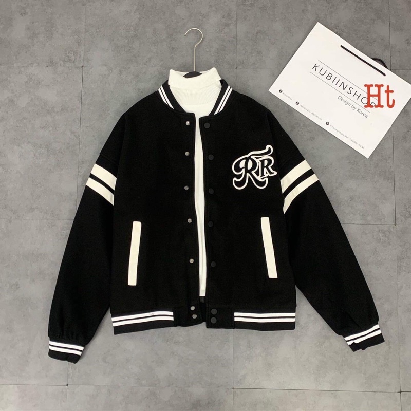 Áo khoác bomber TEDDY chữ lượn RR HT12