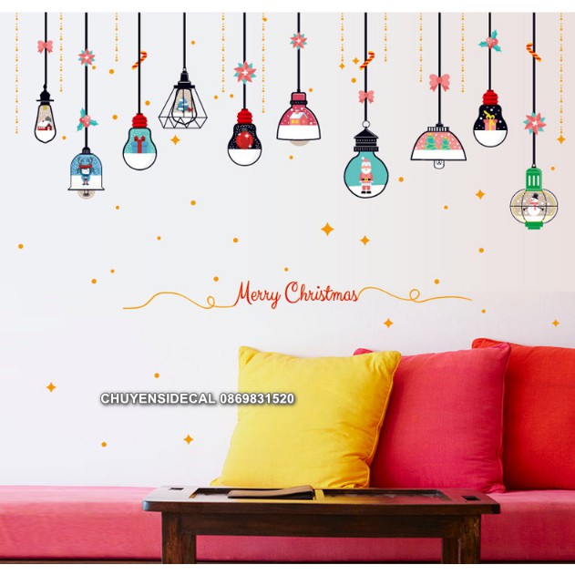 Decal trang trí tường - Bóng Đèn Dây nhỏ ngũ sắc