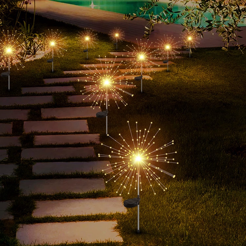 Dây đèn LED năng lượng mặt trời trang trí sân vườn DIY kiểu pháo hoa tùy chọn số hạt đèn