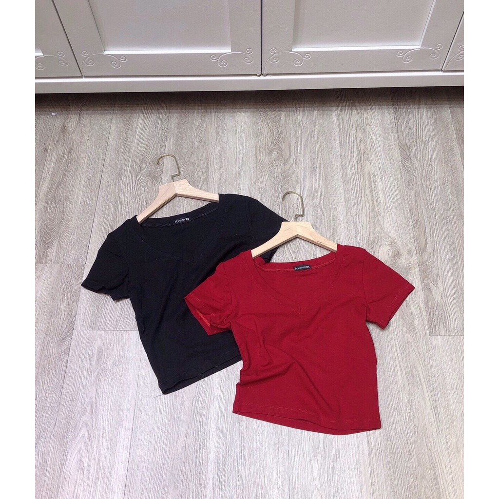 ÁO THUN CROPTOP TRƠN ÔM BODY - CỔ TIM 15