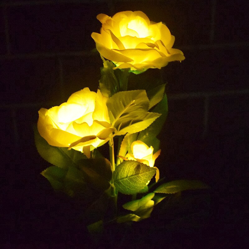 Lãng mạn Solar Powered 3 LED mô phỏng hoa hồng ánh sáng cho sân vườn ngoài trời 【lyfs】