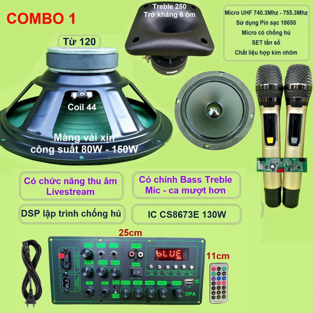 Mạch loa kéo 3 tấc đơn CS8673E 130W, thu âm LIVESTREAM, DSP lập trình chống hú có chỉnh Bass Treble