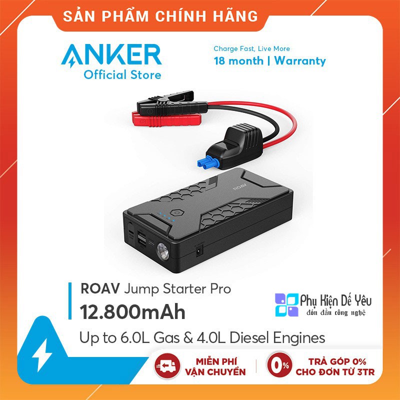 Bộ sạc dự phòng kiêm kích ắc quy ô tô ROAV Jump Starter Pro 12800mAh 12V/1000A (by ANKER) - R3130