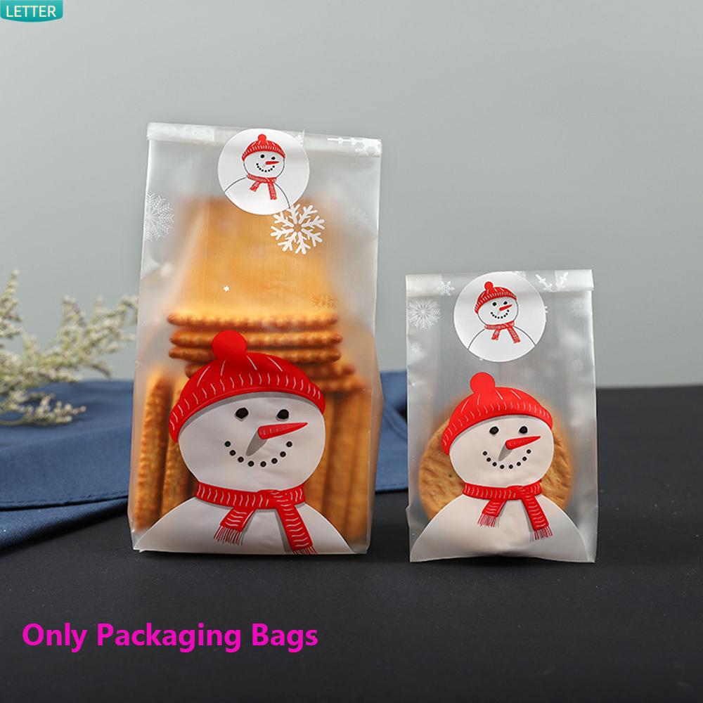 Set 50 Túi Nhựa Đựng Kẹo Giáng Sinh Tự Dính Hình Người Tuyết Dễ Thương Cho Trẻ Em