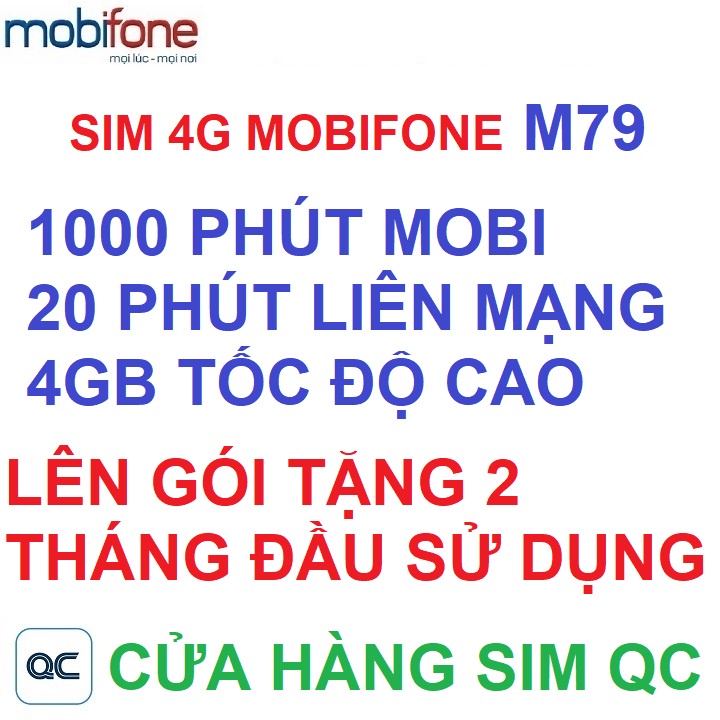 Sim 4G mobifone 1000phút mobi 20 phút liên mạng 4GB duy trì 79k