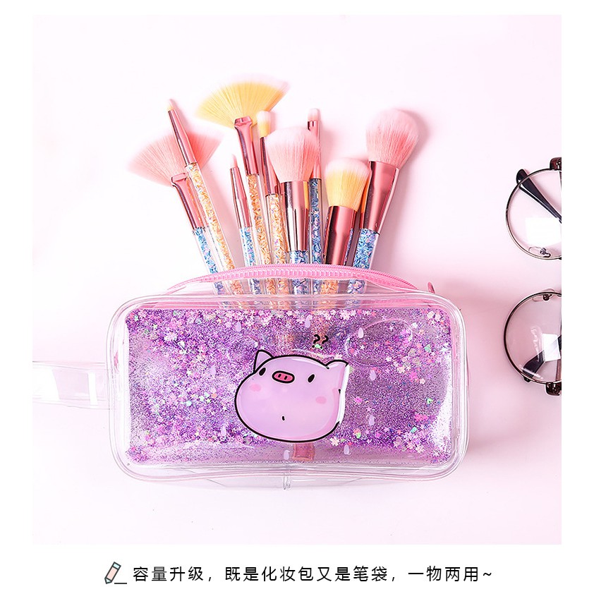 Túi đựng mỹ phẩm, đồ trang điểm make up du lịch họa tiết kim tuyến, hộp bút, túi đựng trong suốt cute Sagopy