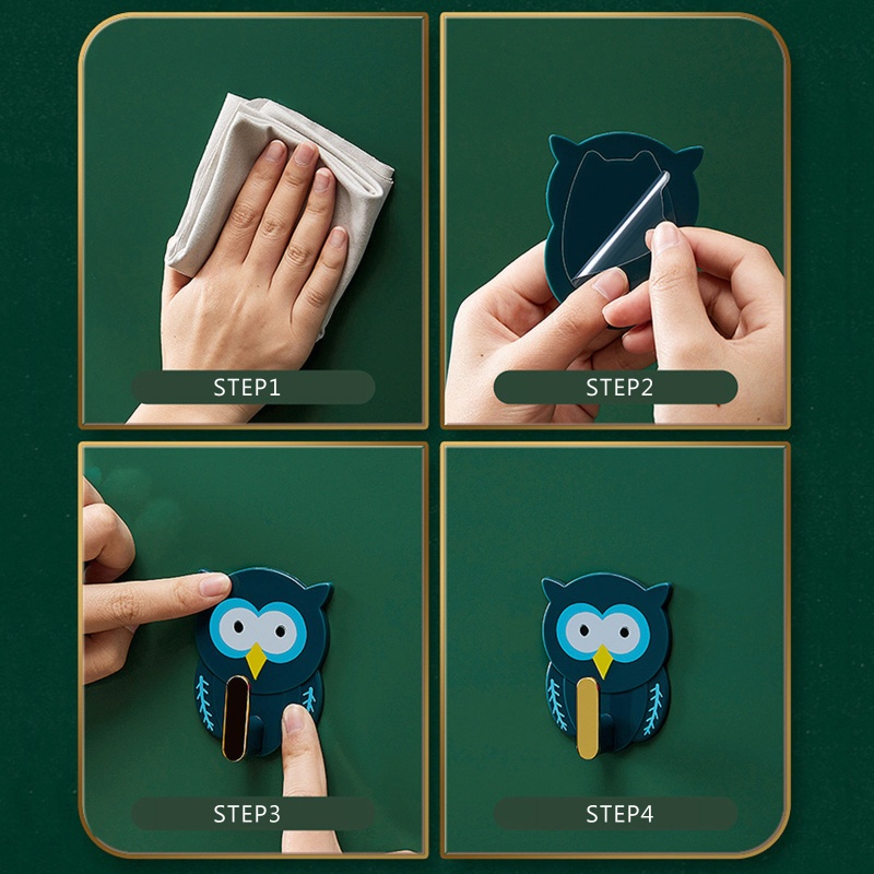 Set 4 Móc Treo Đồ Dán Tường Hình Chim Cú Hoạt Hình