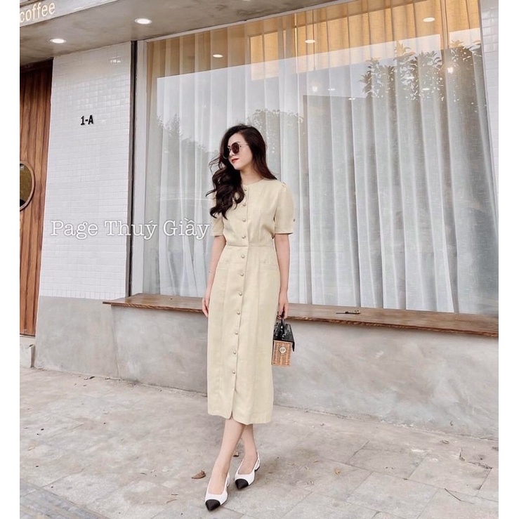 ✨ĐẦM MIDI DÀI✨Đầm midi tay bồng phối cúc đồng dọc thân - cổ tròn | BigBuy360 - bigbuy360.vn