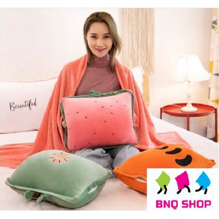 Gối mền TRÁI CÂY VUÔNG 3in1 mền nỉ nhung siêu mịn - GM73-TraiCayVuong