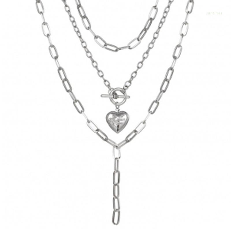 Vòng cổ choker nhiều lớp bằng kim loại mặt hình trái tim phong cách punk gothic dành cho nữ