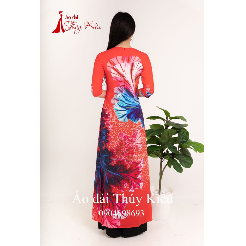 Áo dài truyền thống thiết kế may sẵn tết cách tân nữ nền đỏ K58 Thúy Kiều mềm mại co giãn áo dài giá rẻ