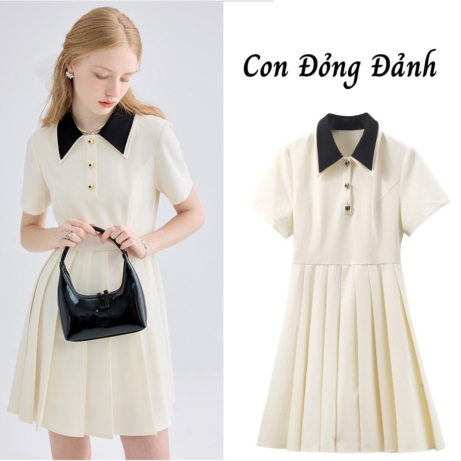 Váy Sơ Mi Xếp Ly Dáng Suông Xòe Ngắn Tay - Đầm Dáng Chữ A sang chảnh VD110