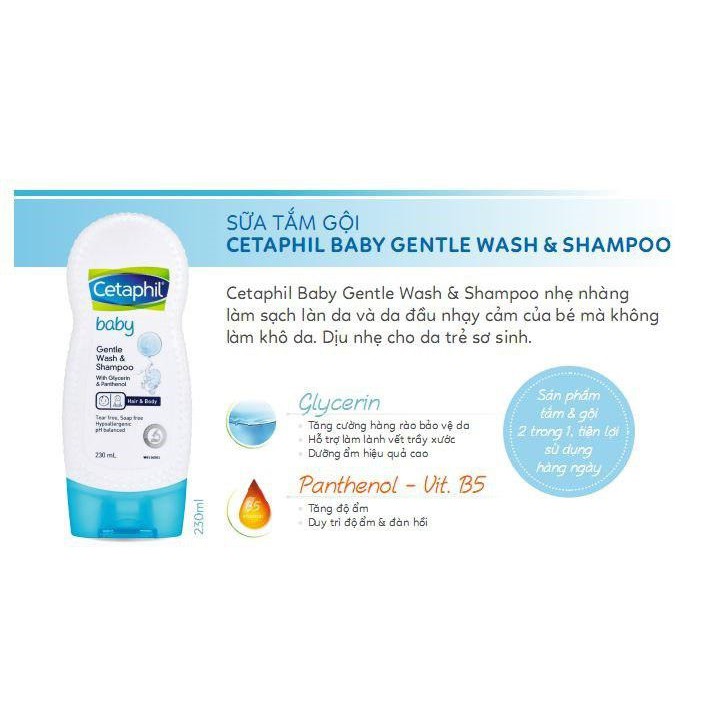 Sữa Tắm Gội Toàn Thân Cho Bé Cetaphil Baby Gentle Wash &amp; Shampoo Chai 230ml