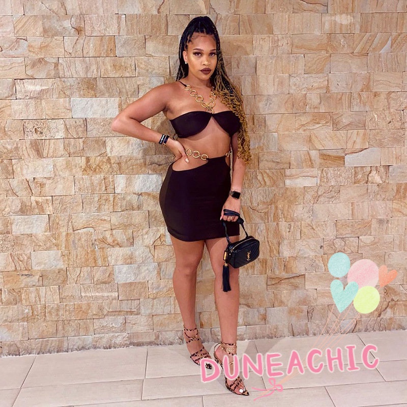 DUNEA Set Áo Tank Top 2 Dây + Chân Váy Ôm Sát Quyến Rũ Cho Nữ