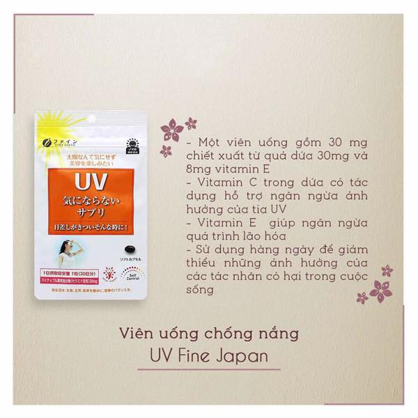 {Nhật} Viên chống nắng UV Care Plus Fine Japan- Hỗ trợ giảm tác hại của tia UV, ngăn ngừa lão hóa da (30 viên)