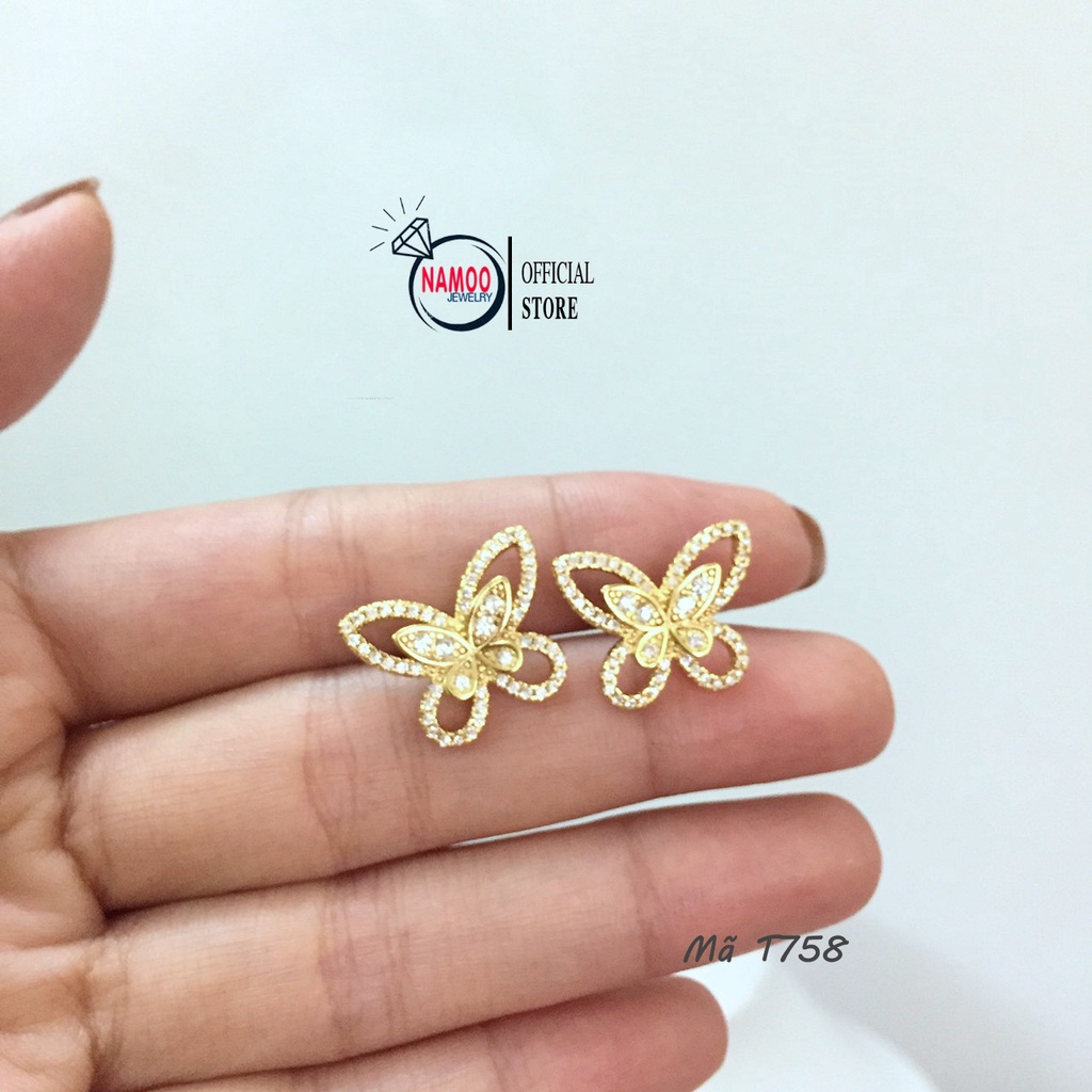 Khuyên Tai Nữ Lagerstroemia T758 Mạ Vàng Đính Đá Chuôi Nút Vặn