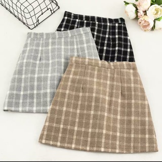 Chân váy dạ chữ A kẻ caro 3 màu Ulzzang