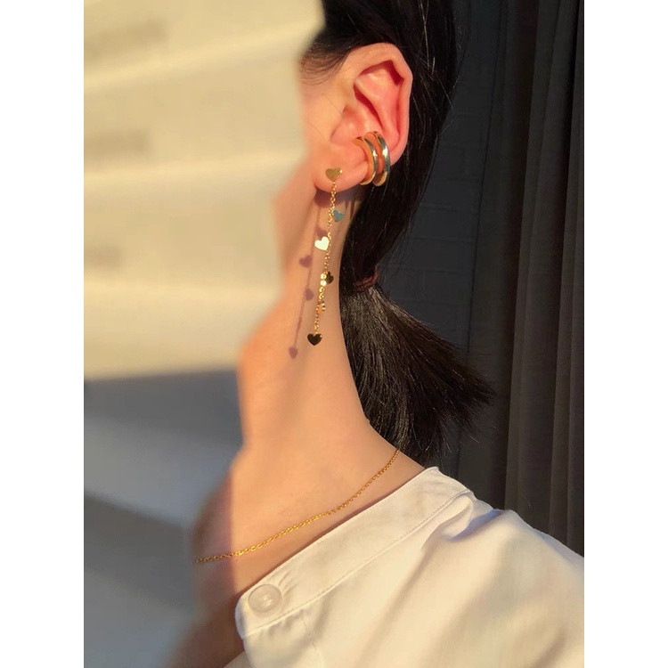 Khuyên Tai Dáng Dài Bằng Thép Titan Không Gây Dị Ứng Hình Trái Tim Phong Cách Hàn Quốc Sang Trọng Cá Tính Dành Cho Nữ