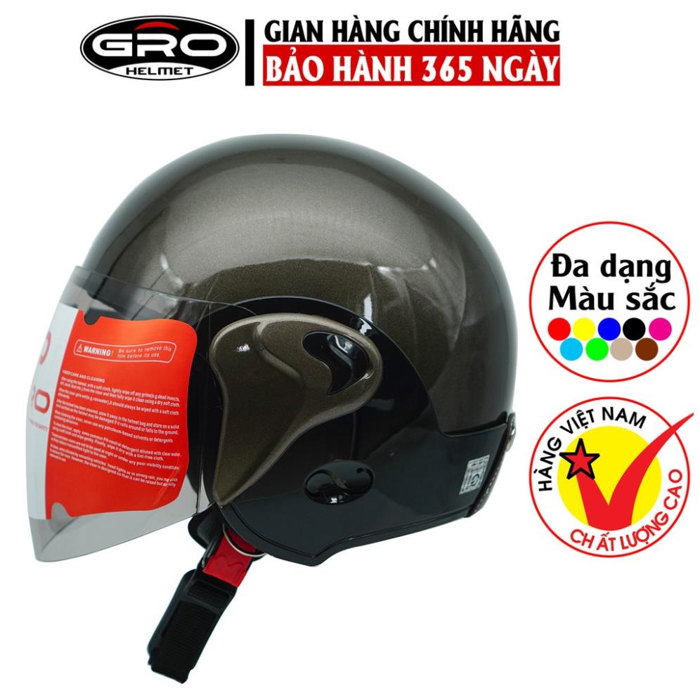 Mũ bảo hiểm cả đầu Gro T318 V1 có kính dài, nhựa ABS bền đẹp, khóa kim loại chắc chắn, mút xốp dày dặn - nâu bóng ốp đen