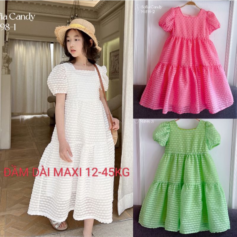 ĐẦM VÁY CÔNG CHÚA DÀI XÒE RỘNG VOAN MỀM NHẬP BÉ GÁI HAIVANCO 15 đến 45 kg thoáng mát và mềm mại đi học đi chơi đều đẹp