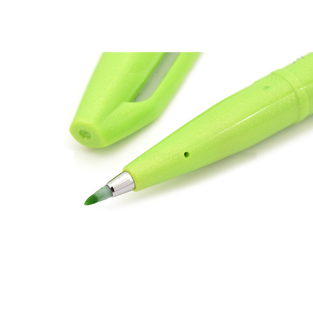 Bút lông đầu cọ viết calligraphy Pentel Fude Touch Brush Sign Pen - Màu xanh lá mạ (Light Green)