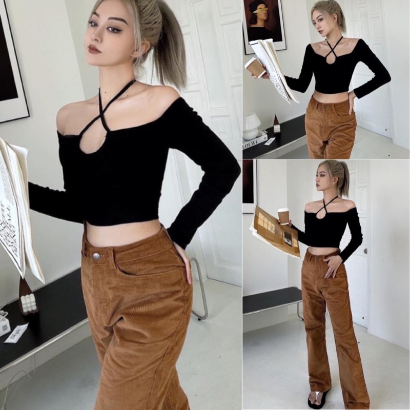 Áo Thun Kiểu Tay Dài Thắt Nơ Cổ Ulzzang A108