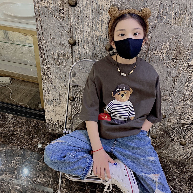 Áo Thun Dáng Rộng Tay Ngắn In Họa Tiết Gấu Hoạt Hình Phong Cách Hàn Quốc Thời Trang Xuân Hè Hàng Mới Dành Cho Trẻ Em 2022
