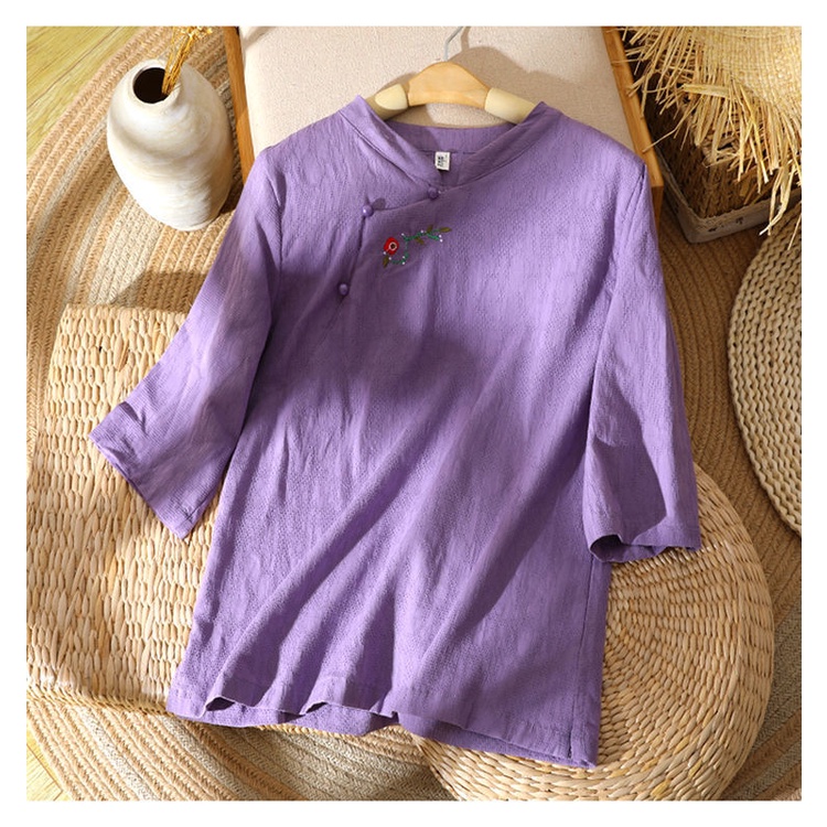 Áo Sơ Mi Vải Lanh Cotton Thêu Họa Tiết Thổ Cẩm Kiểu Trung Hoa Cổ Điển Thời Trang Xuân Hè 2022 2022