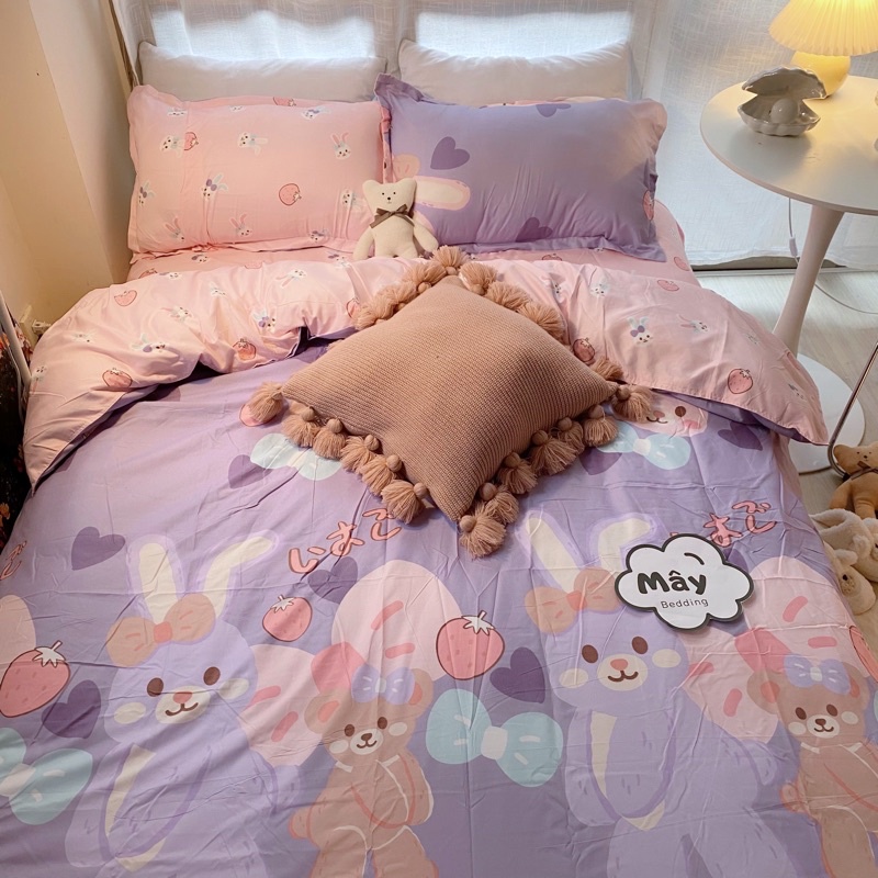 Bộ chăn ga gối Cotton Poly Thỏ Stella tím MÂY BEDDING đủ kích thước nệm