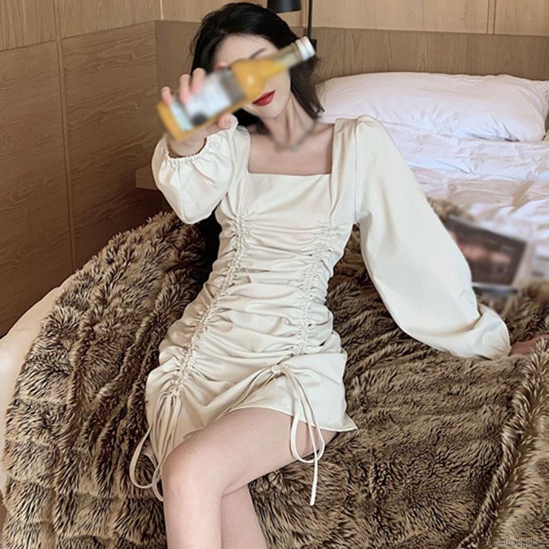 Đầm Dài Tay Cổ Vuông Xinh Xắn Theo Phong Cách Hàn Quốc Cho Nữ