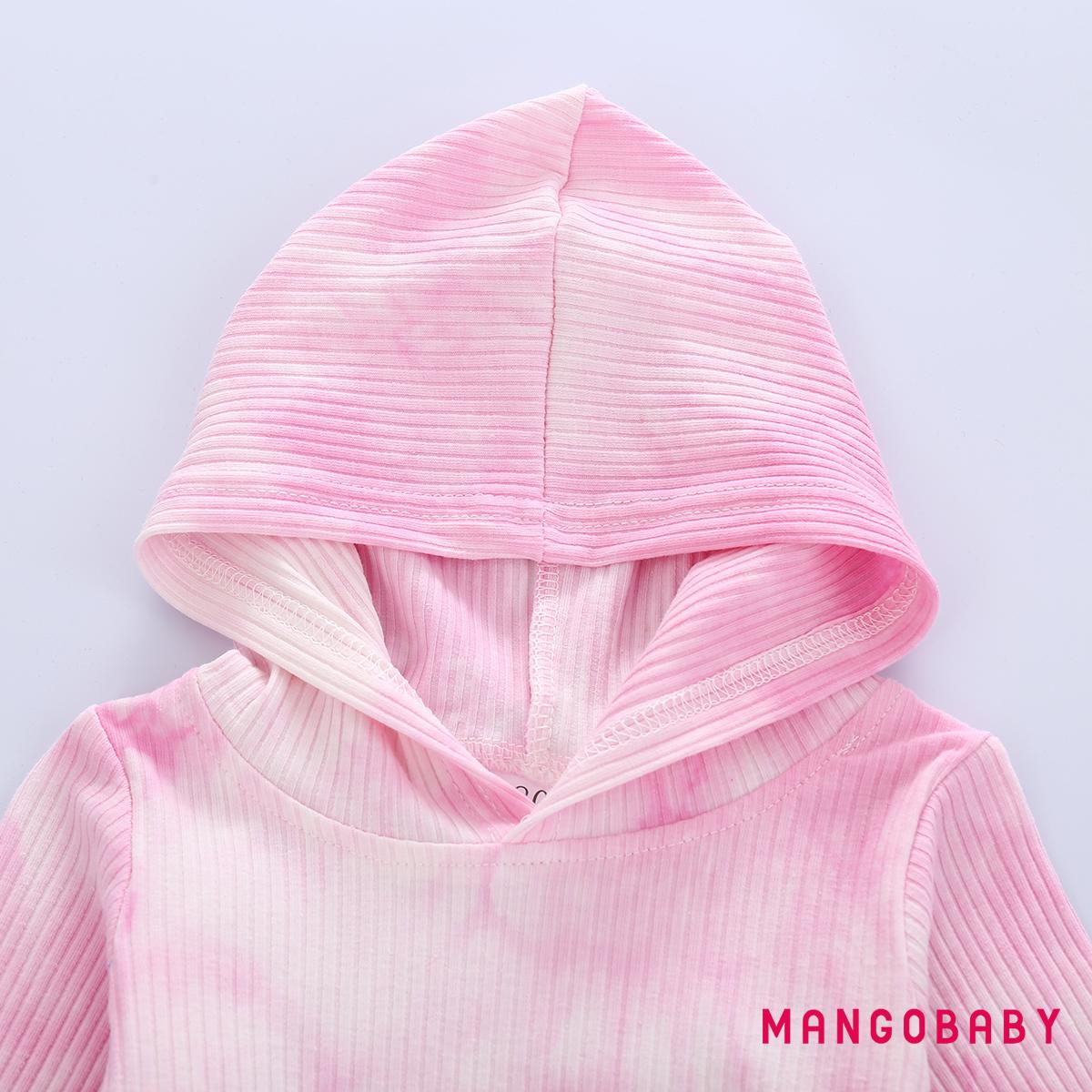 Bộ 2 Món Áo Hoodie Tay Dài + Quần Dài Màu Nhuộm Hồng / Xám Cho Bé