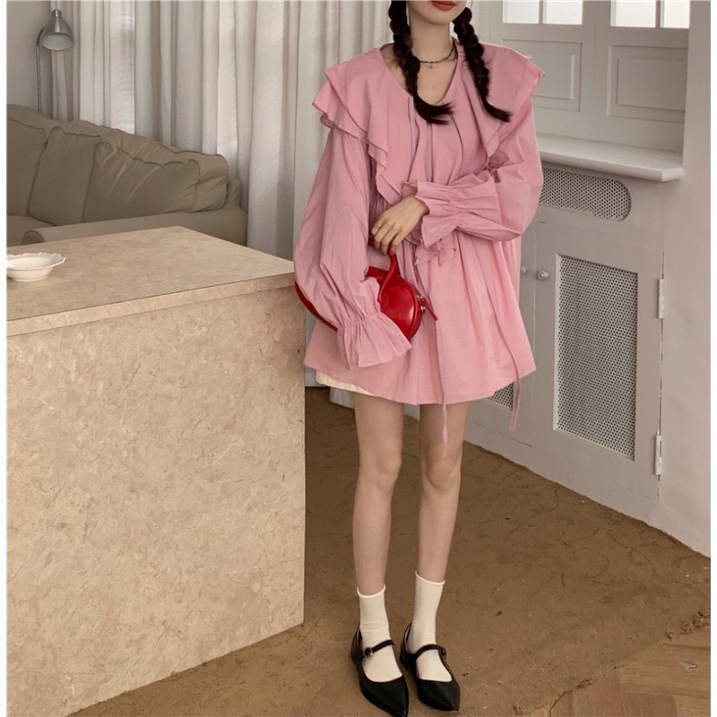 Đầm tơ hai lớp dáng babydoll, Váy tơ tay dài bánh bèo tiểu thư